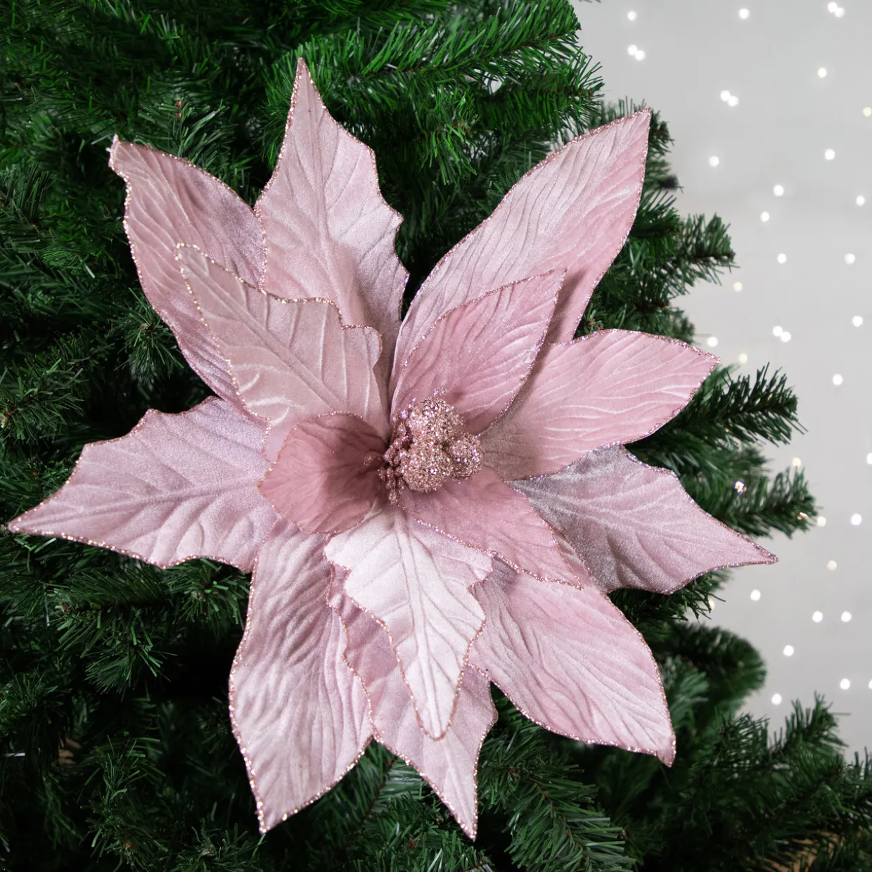 24" Glittered Pink Poinsettia Christmas Stem Spray