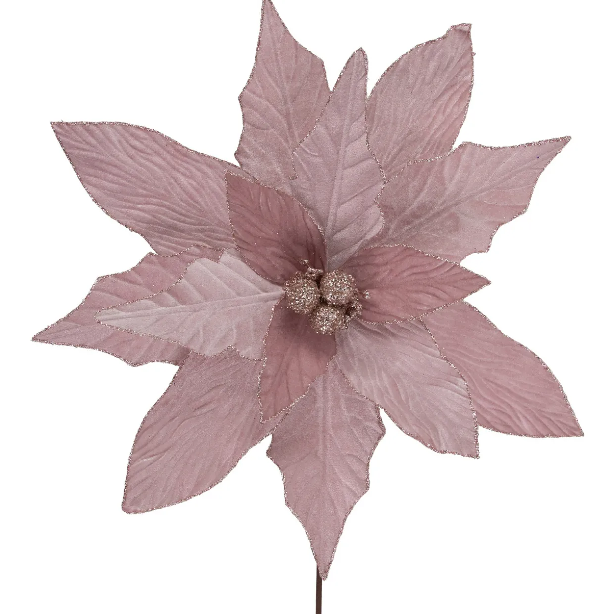 24" Glittered Pink Poinsettia Christmas Stem Spray