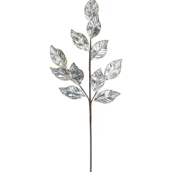 25" Glittered Platinum Leaves Christmas Spray