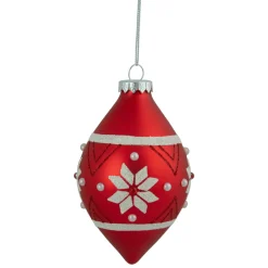 5.25" Glittered Red and White Snowflake Glass Finial Christmas Ornament