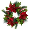 24" Glittered Red Poinsettia and Long Pine Christmas Wreath, Unlit