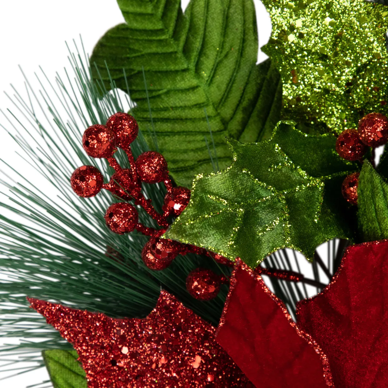 24" Glittered Red Poinsettia and Long Pine Christmas Wreath, Unlit