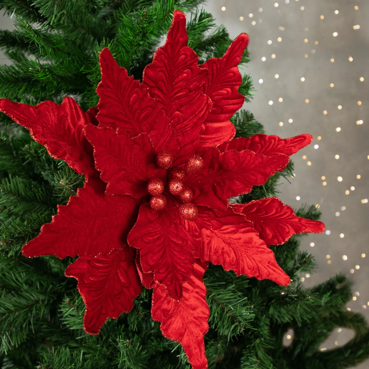 24" Glittered Red Poinsettia Christmas Stem Spray