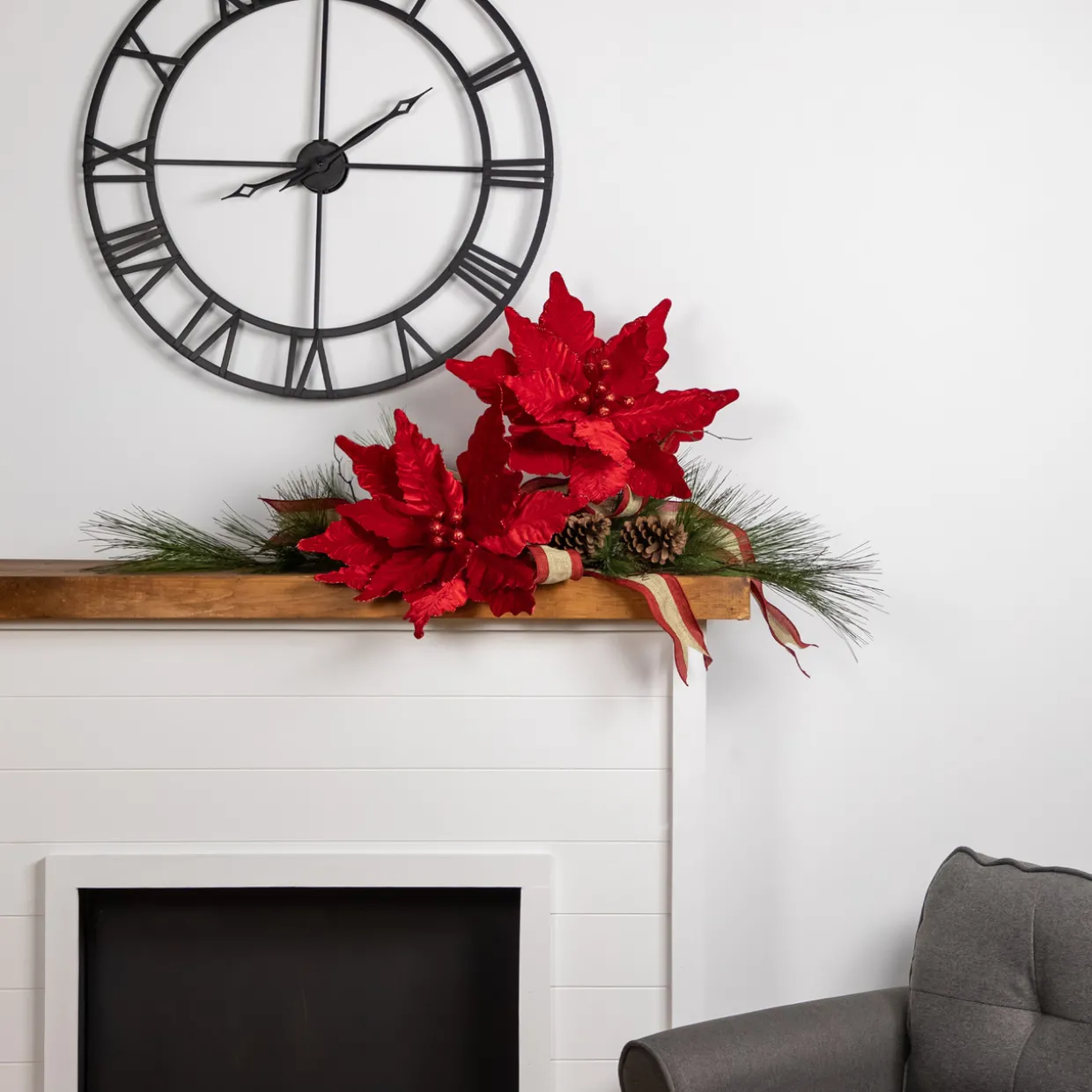 24" Glittered Red Poinsettia Christmas Stem Spray