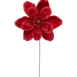 20" Glittered Red Velvet Magnolia Christmas Stem Spray