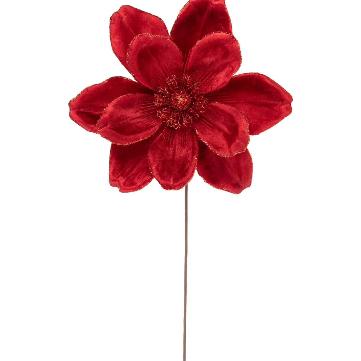 20" Glittered Red Velvet Magnolia Christmas Stem Spray
