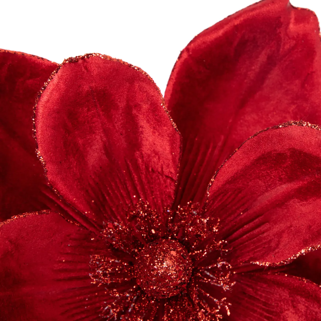 20" Glittered Red Velvet Magnolia Christmas Stem Spray