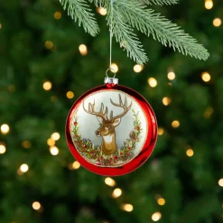 4" Glittered Reindeer Glass Christmas Disc Ornament