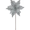 25" Glittered Silver Poinsettia Christmas Stem Spray