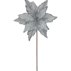 25" Glittered Silver Poinsettia Christmas Stem Spray