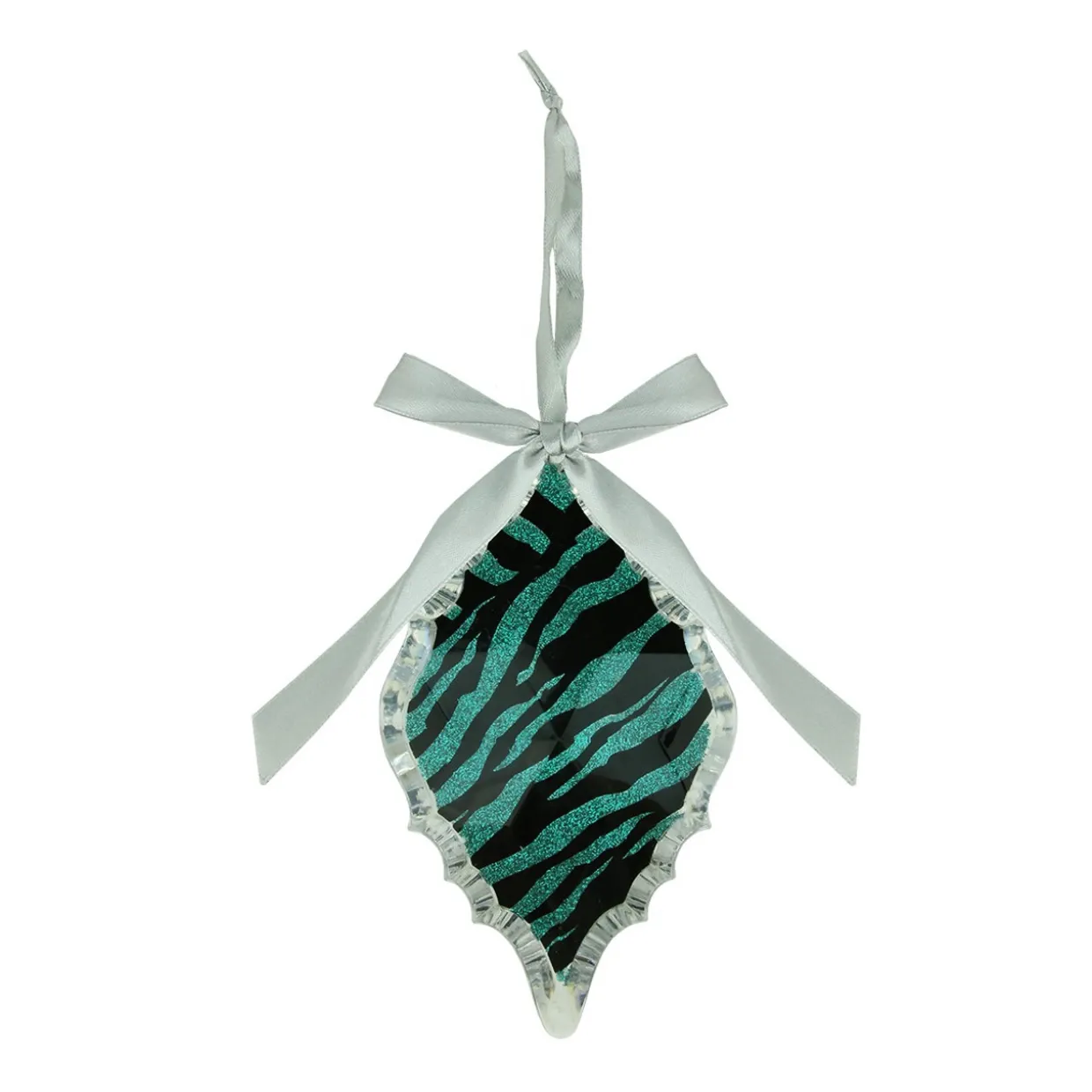 5.75" Glittered Teal Zebra Print Diamond Prism Christmas Ornament