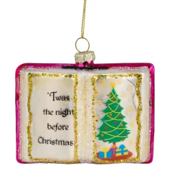 3.5" Glittered "Twas the Night Before Christmas" Book Glass Ornament