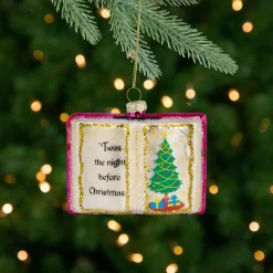 3.5" Glittered "Twas the Night Before Christmas" Book Glass Ornament