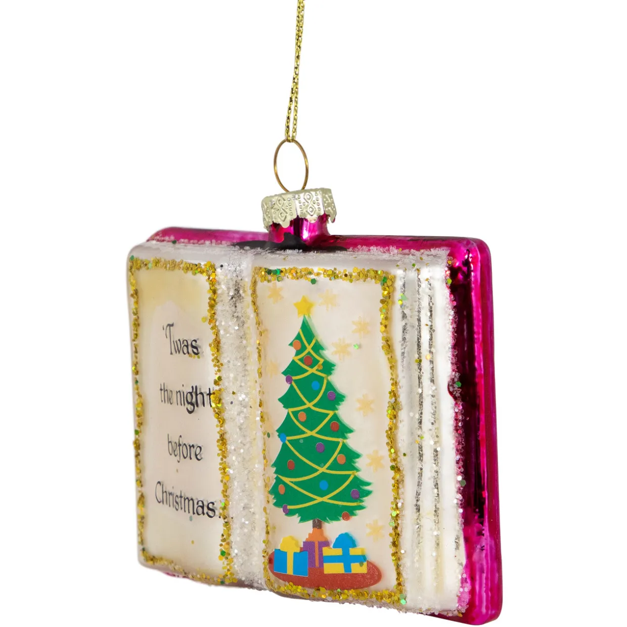 3.5" Glittered "Twas the Night Before Christmas" Book Glass Ornament