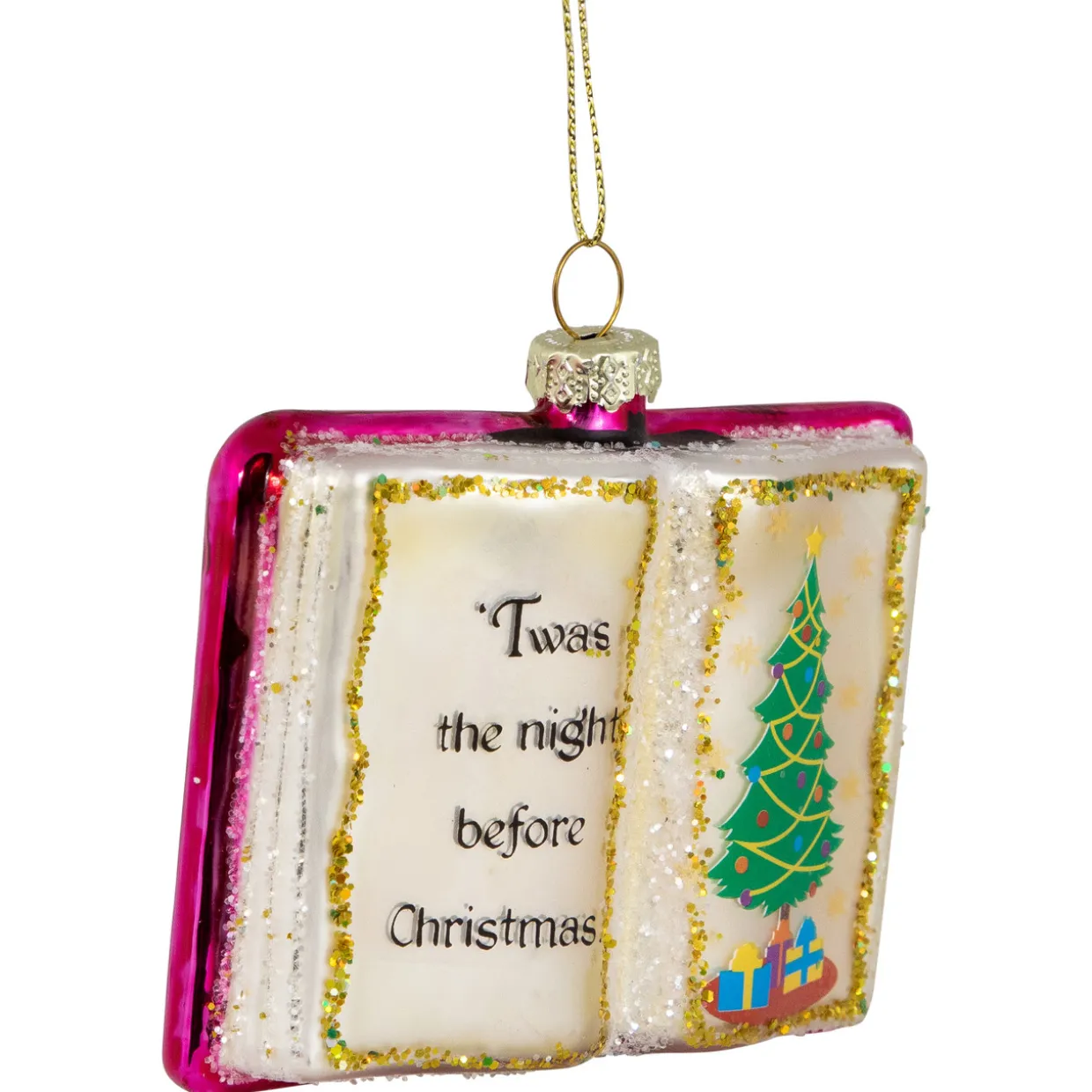 3.5" Glittered "Twas the Night Before Christmas" Book Glass Ornament