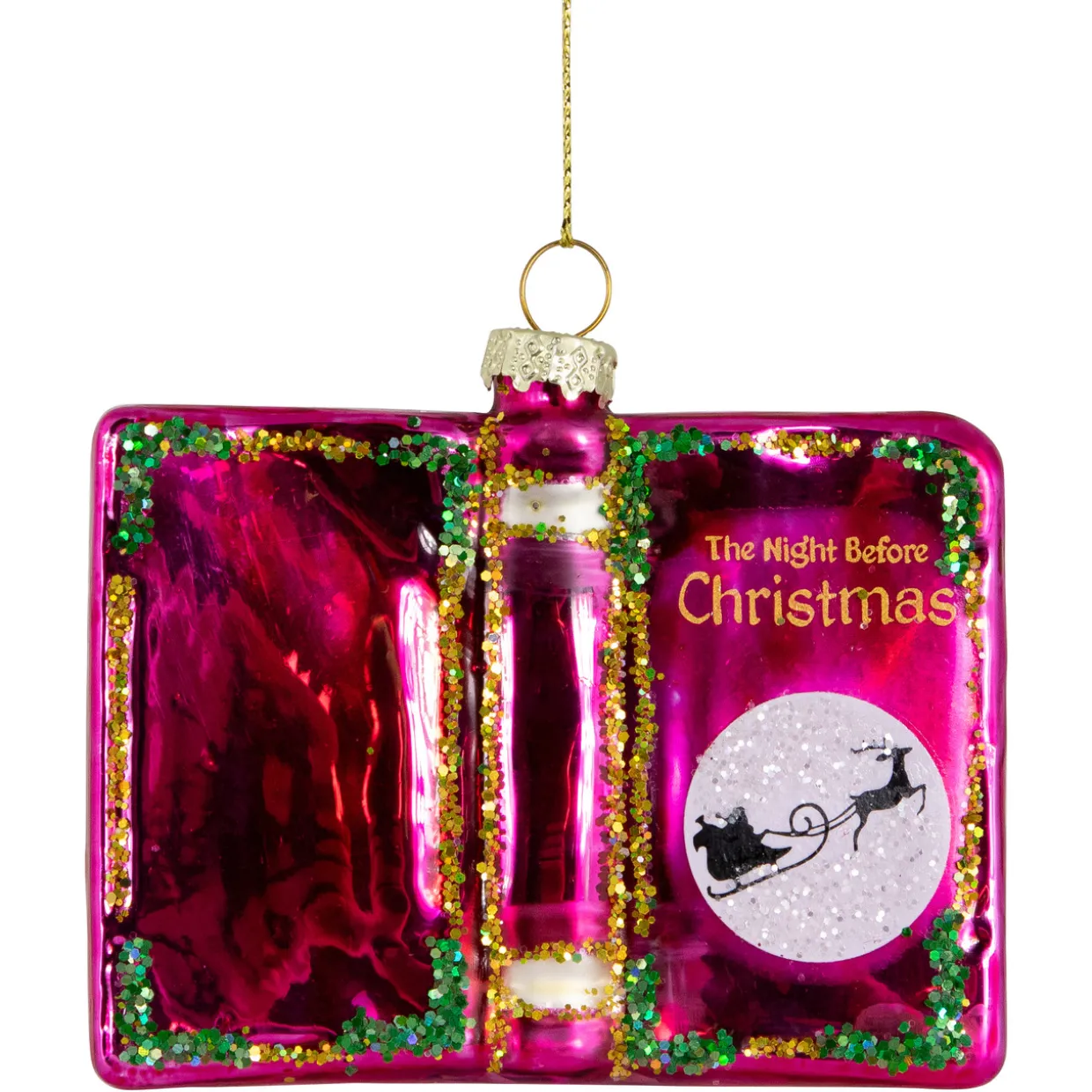 3.5" Glittered "Twas the Night Before Christmas" Book Glass Ornament