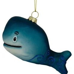 4" Glittered Whale Glass Christmas Ornament