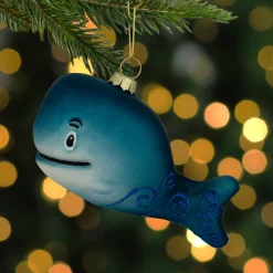 4" Glittered Whale Glass Christmas Ornament