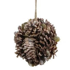 5" Glittery Copper Round Pine Cone and Leaves Hanging Christmas Ornament