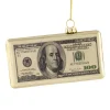 4.5" Gold 100 Dollar Bill Glass Christmas Ornament