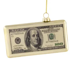 4.5" Gold 100 Dollar Bill Glass Christmas Ornament