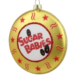 4" Gold and Red Tootsie Roll Sugar Babies Caramel Candies Disc Christmas Ornament
