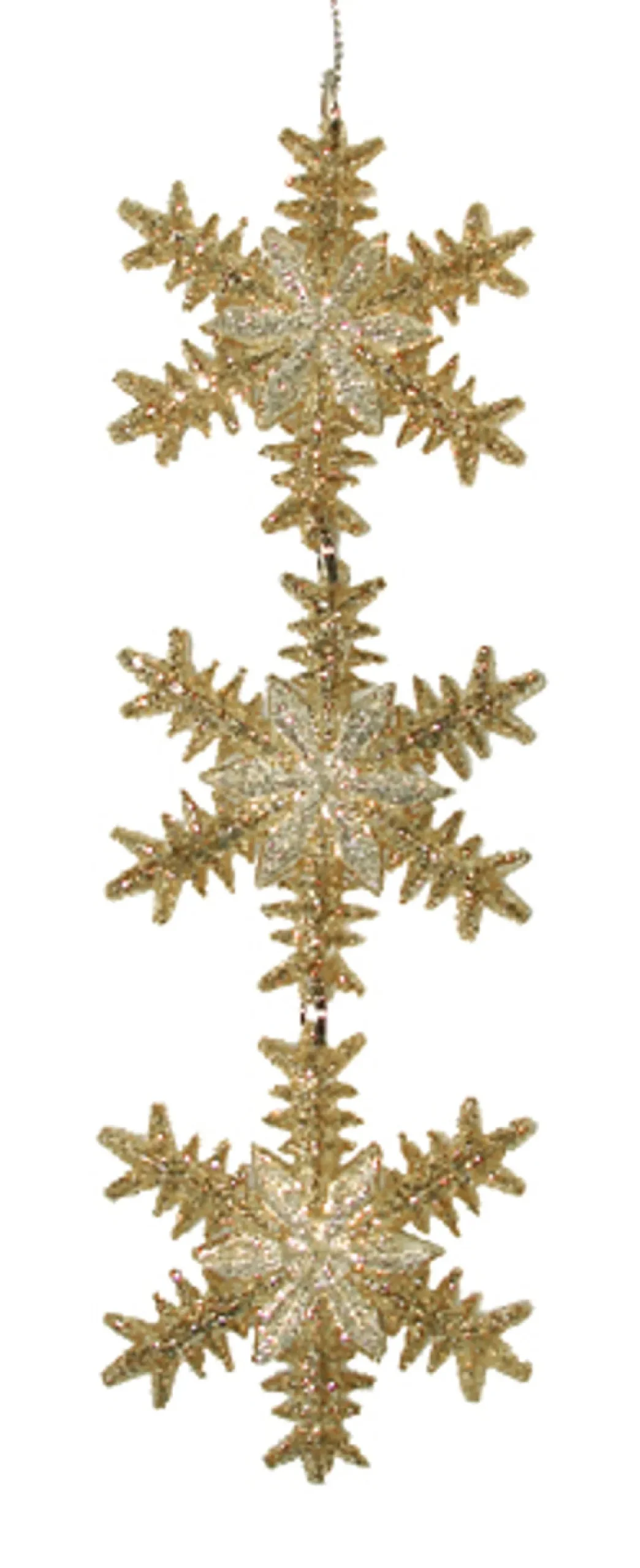 6.75" Gold and Silver Glittered Snowflake Trio Christmas Ornament