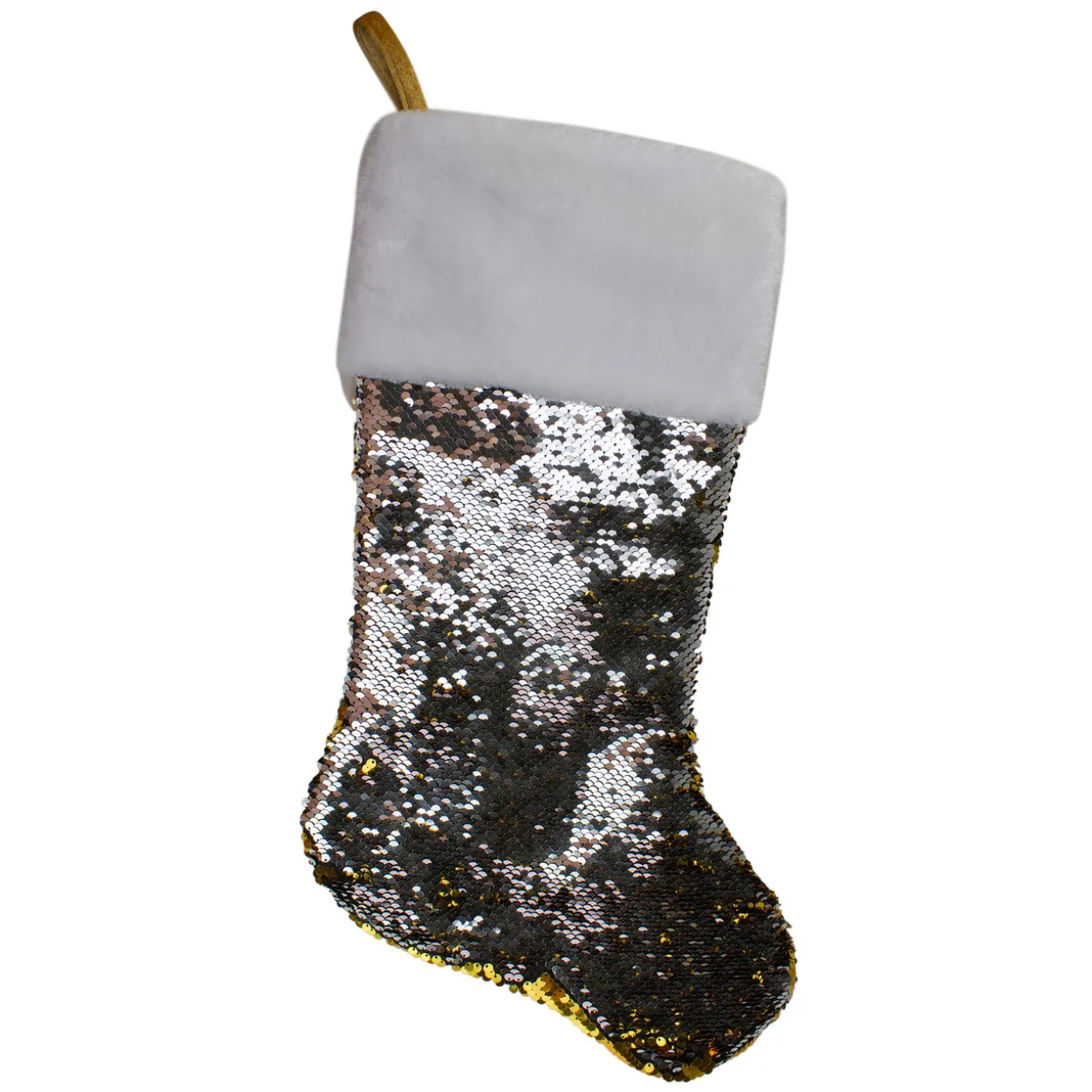 22.75" Gold and Silver Reversible Sequined Christmas Stocking