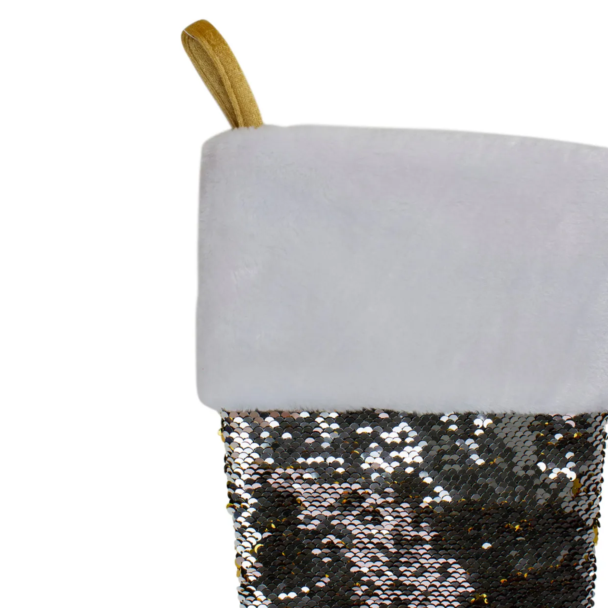 22.75" Gold and Silver Reversible Sequined Christmas Stocking