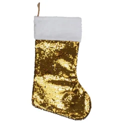 19" Gold and Silver Sequin Christmas Stocking With White Faux Fur Cuff