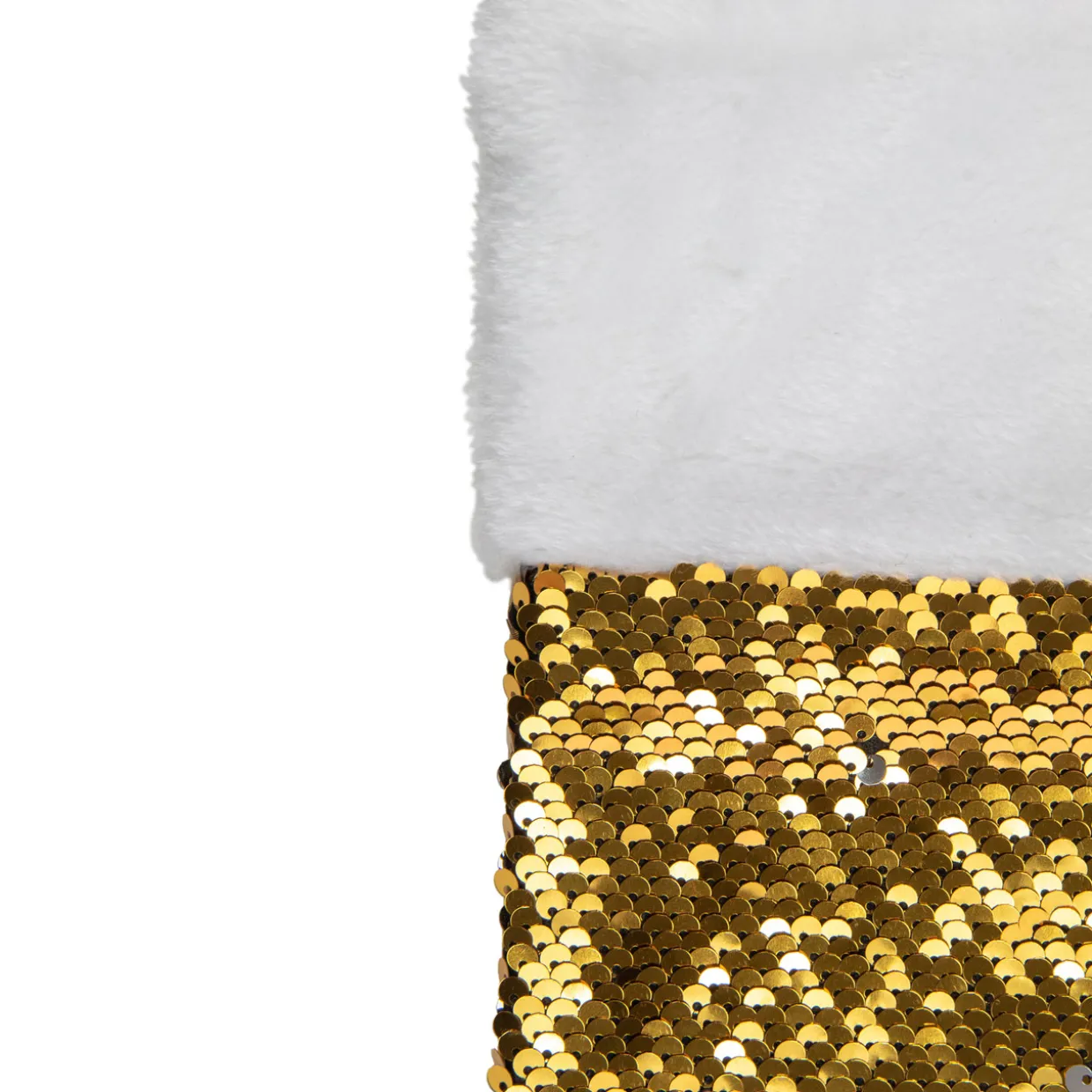 19" Gold and Silver Sequin Christmas Stocking With White Faux Fur Cuff