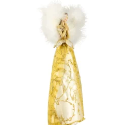 10" Gold and White Angel Christmas Tree Topper, Unlit