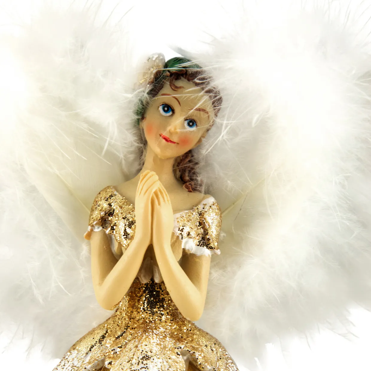 10" Gold and White Angel Christmas Tree Topper, Unlit