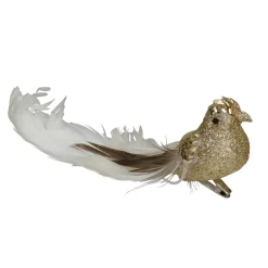 6" Gold and White Embellished Bird With Clip Christmas Ornament