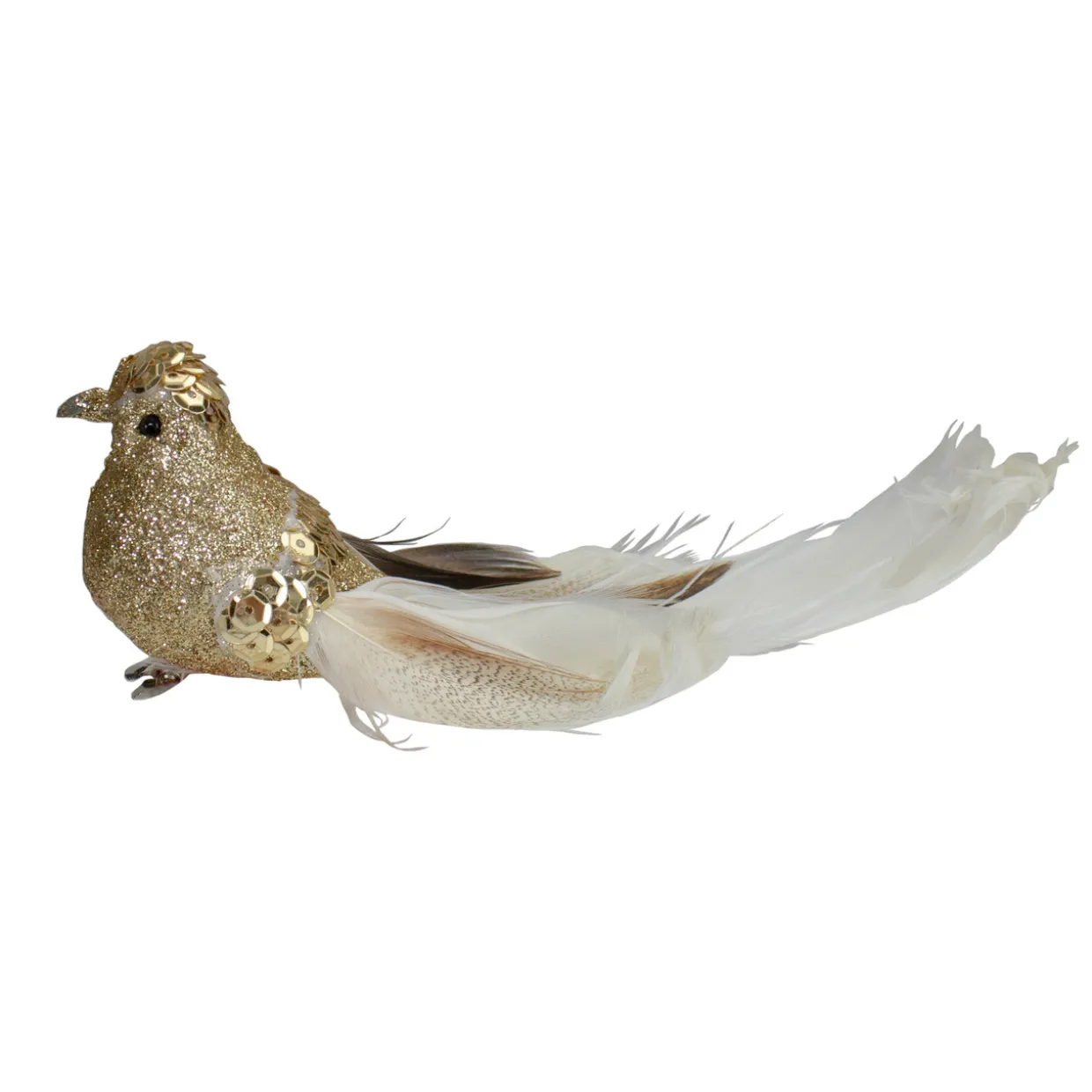 6" Gold and White Embellished Bird With Clip Christmas Ornament