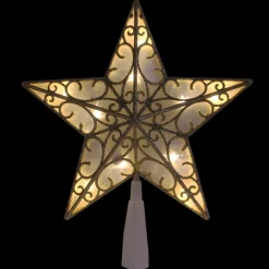 9" Gold and White Glittered Star LED Christmas Tree Topper - Warm White Lights