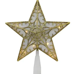 9" Gold and White Glittered Star LED Christmas Tree Topper - Warm White Lights