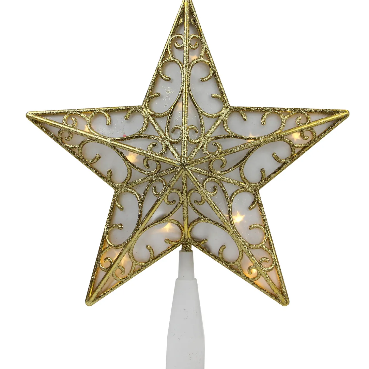 9" Gold and White Glittered Star LED Christmas Tree Topper - Warm White Lights