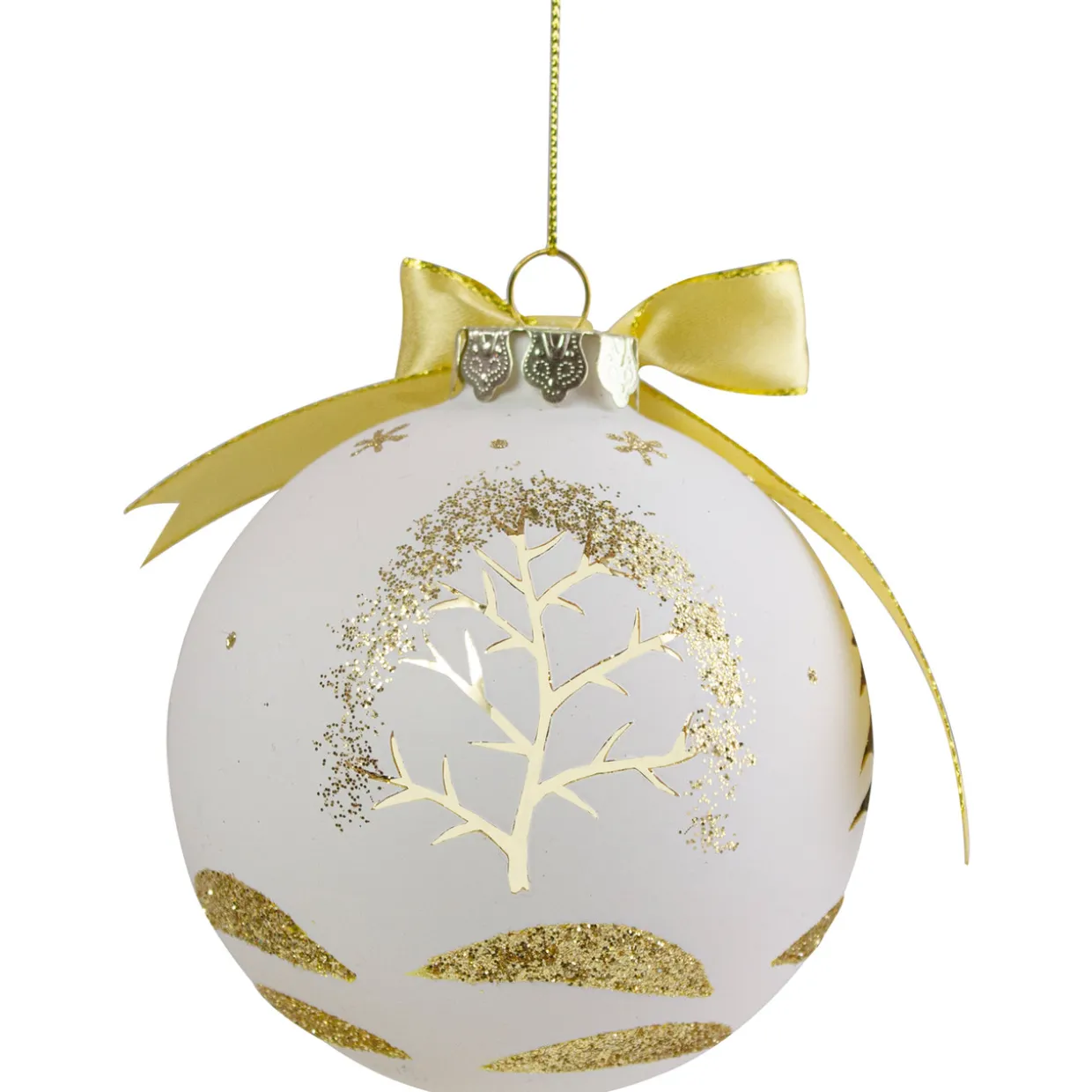 4" Gold and White Moose Christmas Ball Ornament