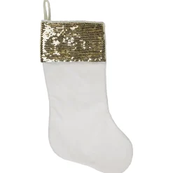 20" Gold and White Reversible Sequin Cuff Christmas Stocking