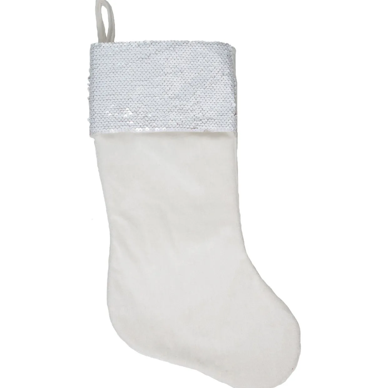 20" Gold and White Reversible Sequin Cuff Christmas Stocking