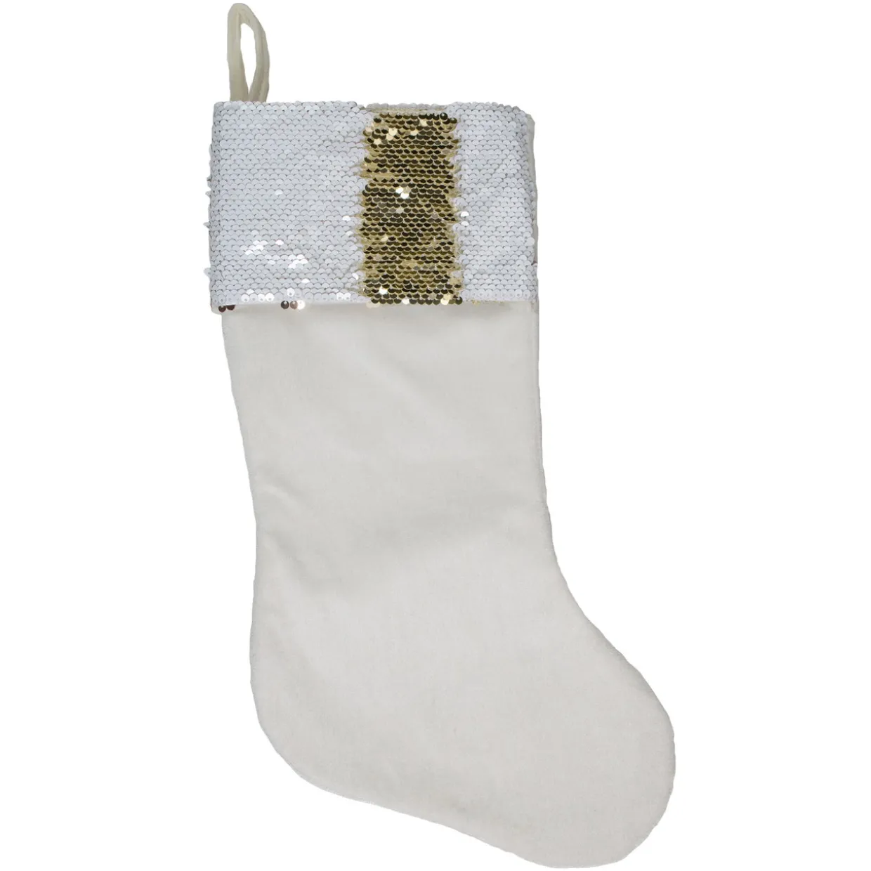 20" Gold and White Reversible Sequin Cuff Christmas Stocking