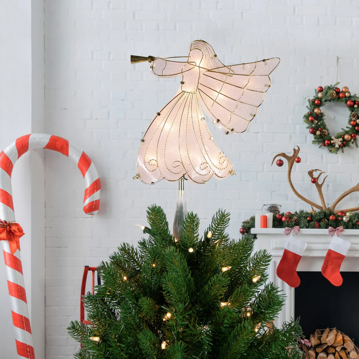 10" Gold Angel Tree Topper, Warm White Lights