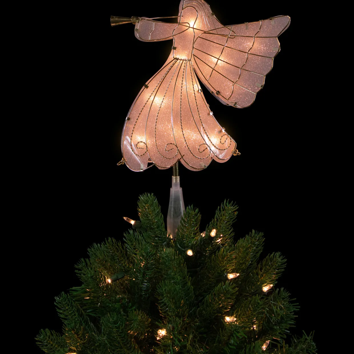10" Gold Angel Tree Topper, Warm White Lights