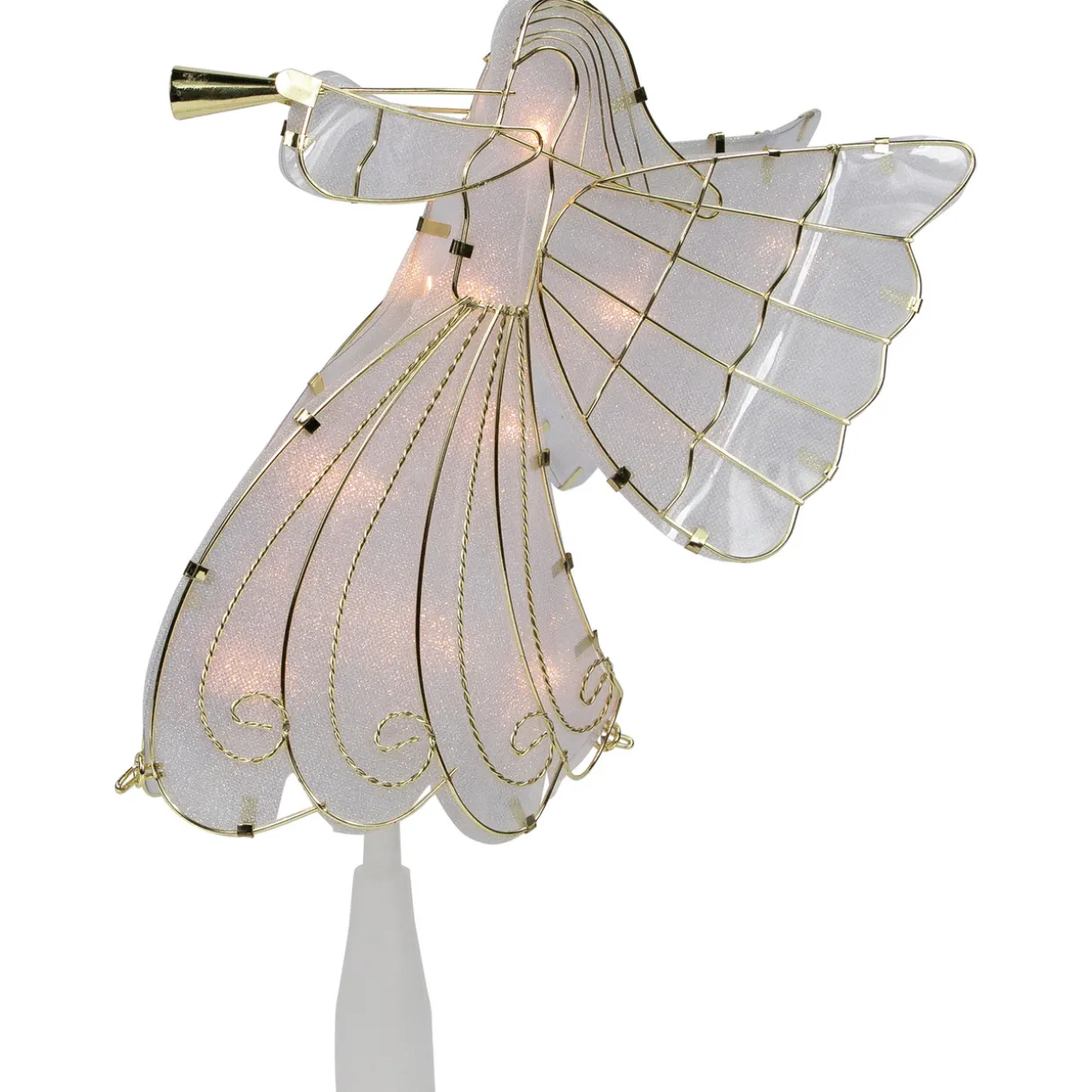 10" Gold Angel Tree Topper, Warm White Lights