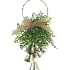 11.25" Gold Bells Christmas Door Hanger with Burlap Bow