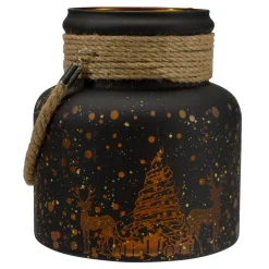 8" Gold Deer and Pine Trees Flameless Christmas Glass Candle Lantern