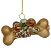 3.25" Gold Dog Bone with Bow Glass Christmas Ornament
