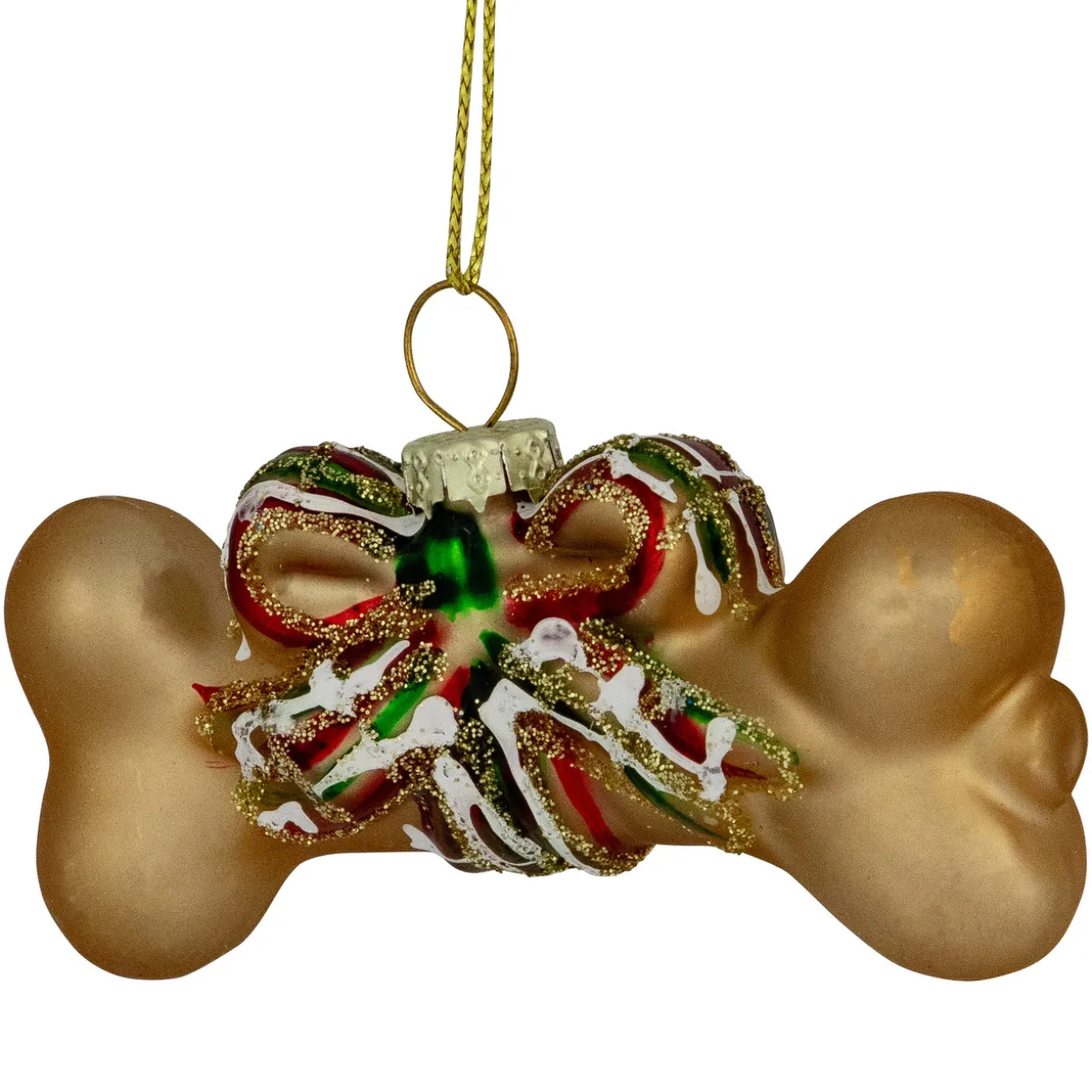 3.25" Gold Dog Bone with Bow Glass Christmas Ornament