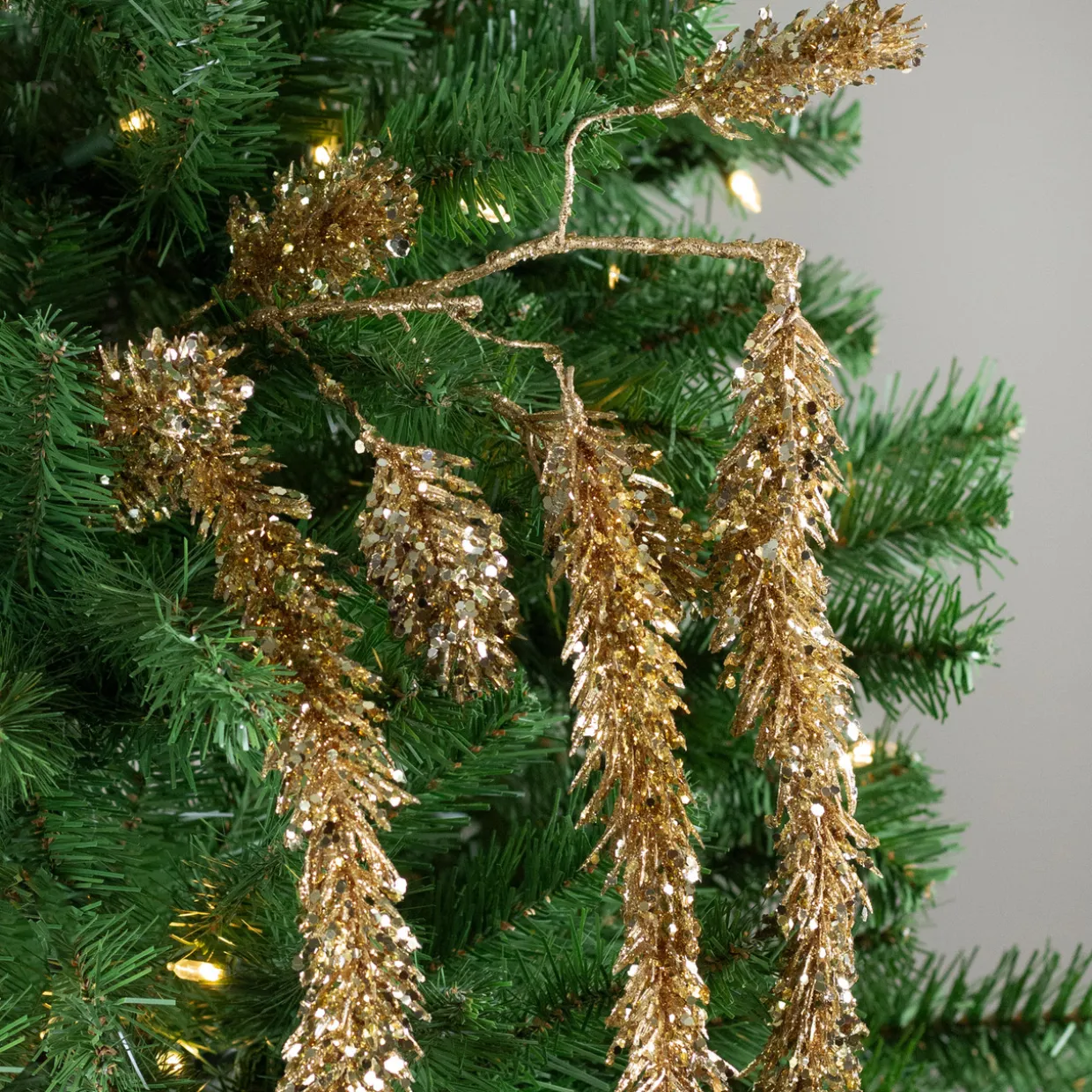 52" Gold Glittered Pine Hanging Artificial Christmas Spray